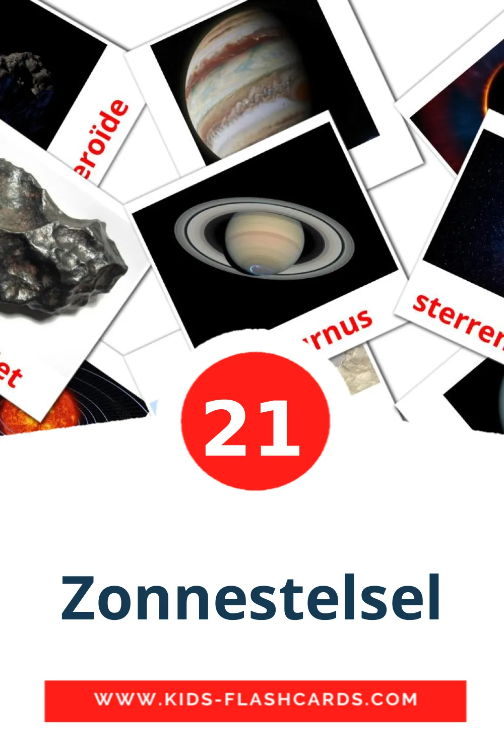 21 cartes illustrées de Zonnestelsel pour la maternelle en néerlandais