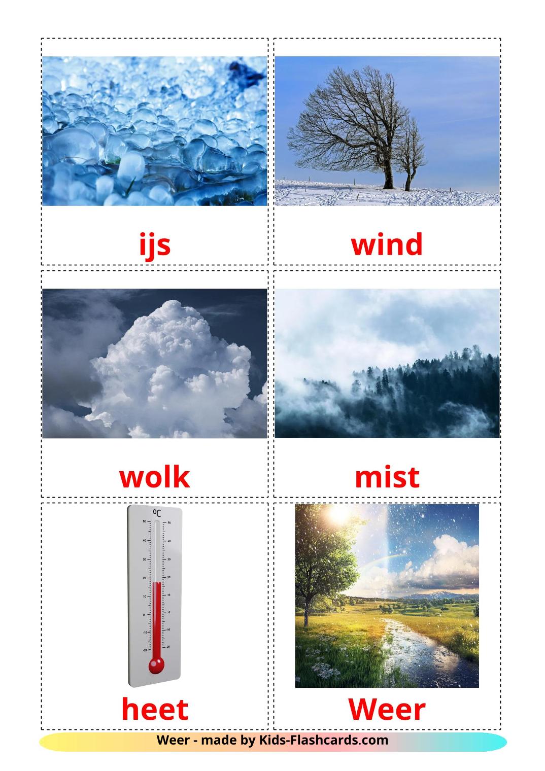 Wetter - 32 kostenlose, druckbare Holländisch Flashcards 