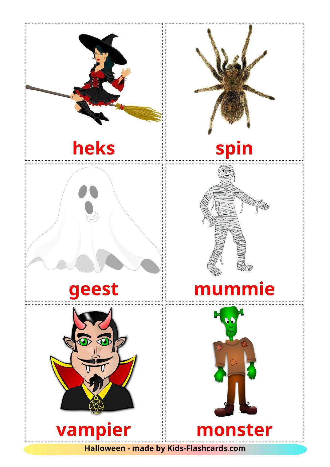 Halloween - 17 Flashcards néerlandais imprimables gratuitement