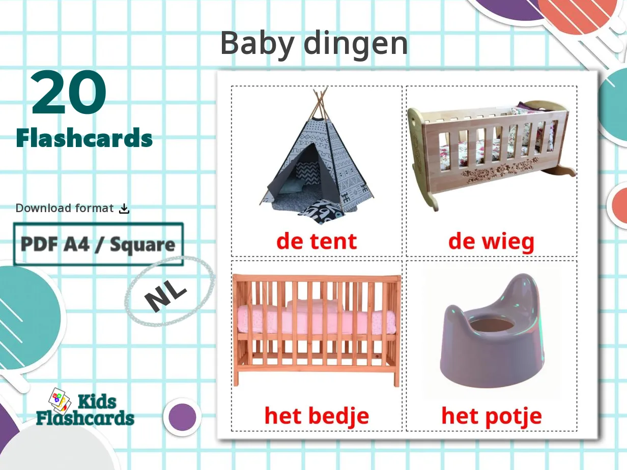 20 Printable Baby things Flashcards in Dutch (Free PDF)
