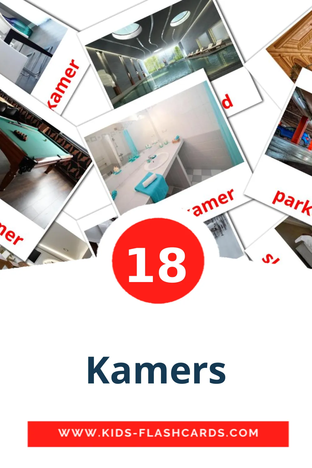 18 cartes illustrées de Kamers pour la maternelle en néerlandais