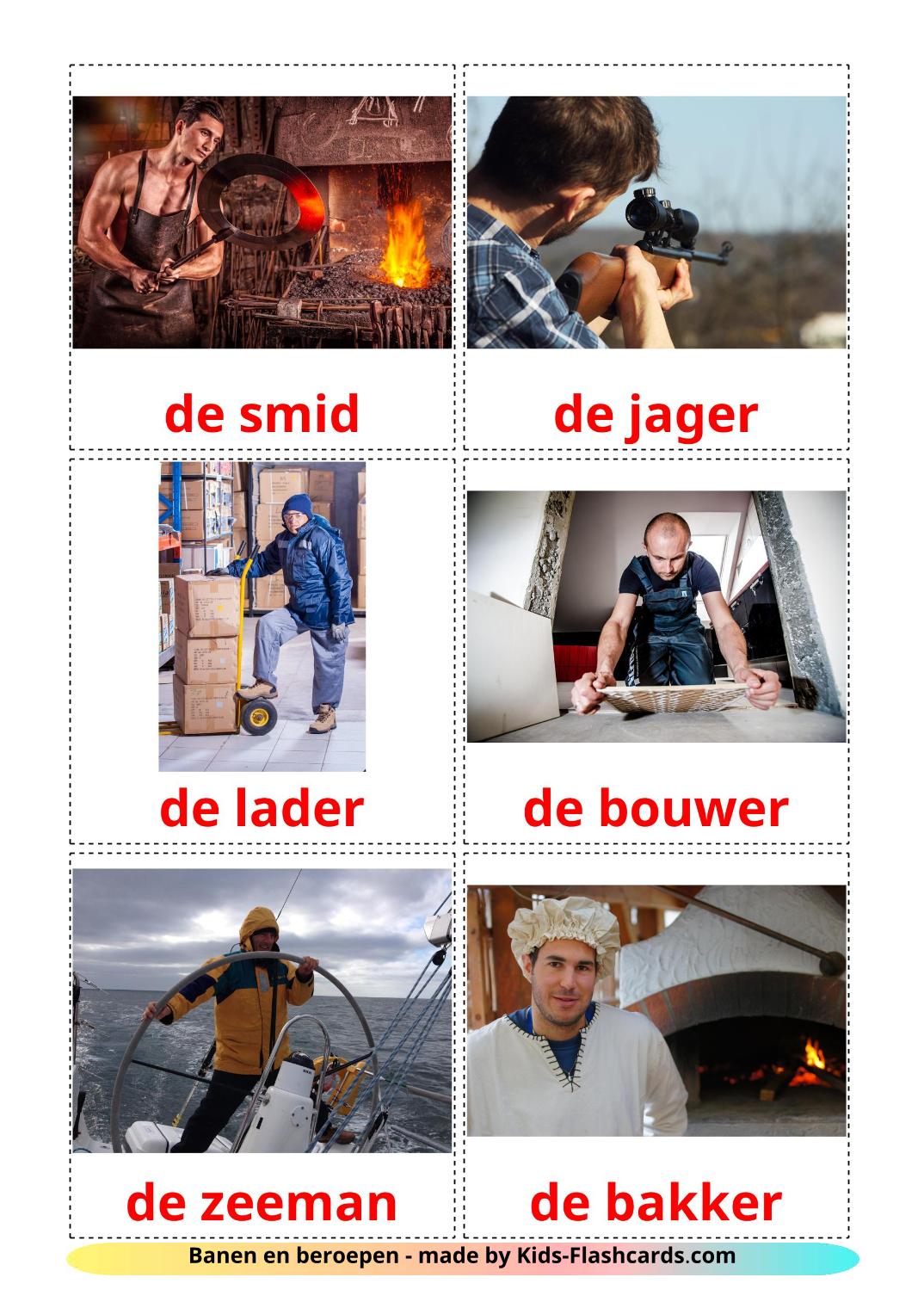 Les Métiers - 51 Flashcards néerlandais imprimables gratuitement