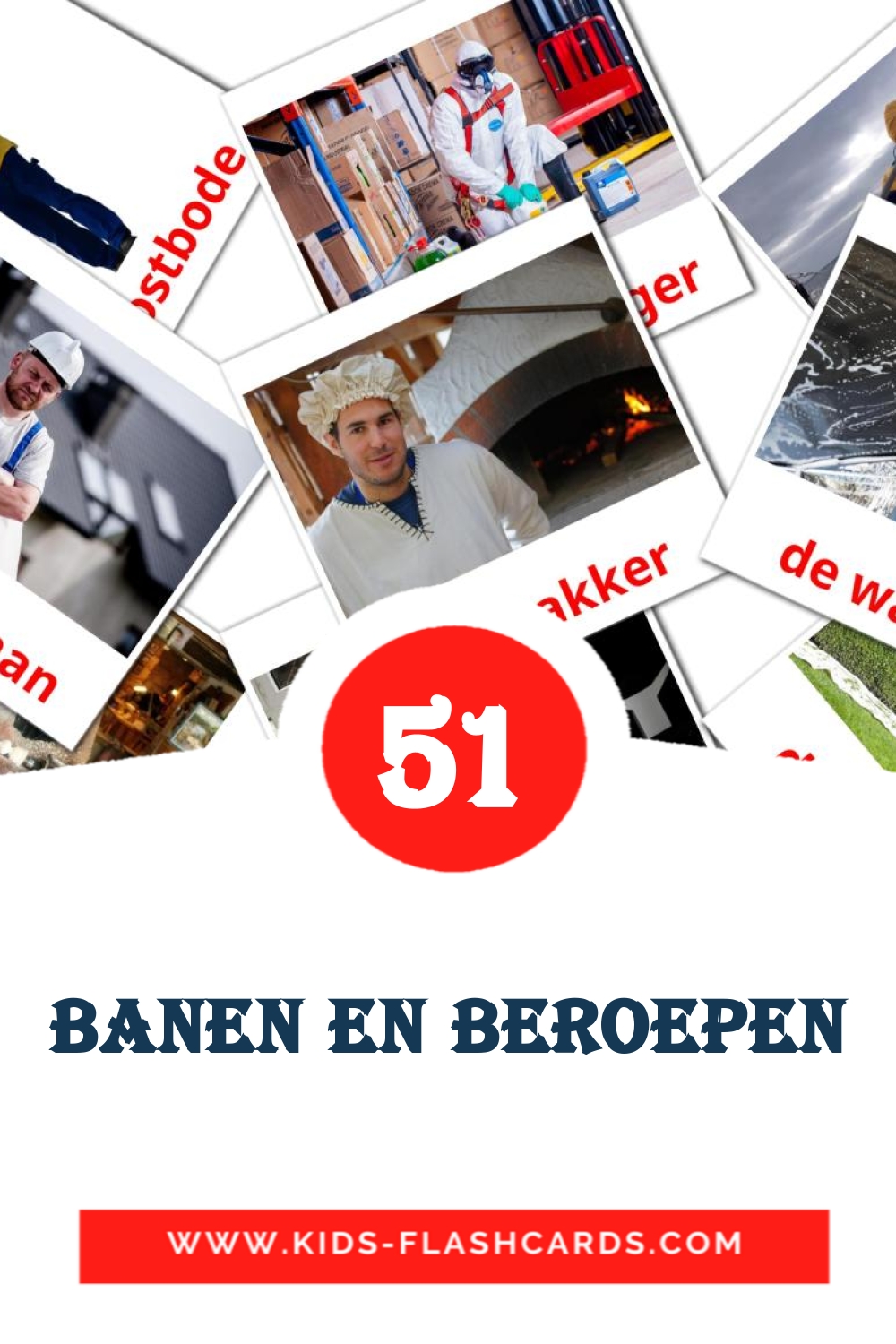 51 cartes illustrées de Banen en beroepen pour la maternelle en néerlandais