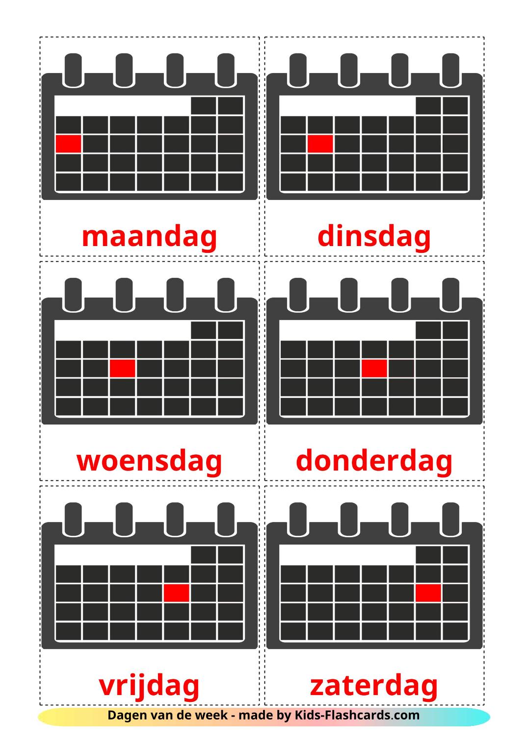 Days of Week - 12 Free Printable dutch Flashcards 