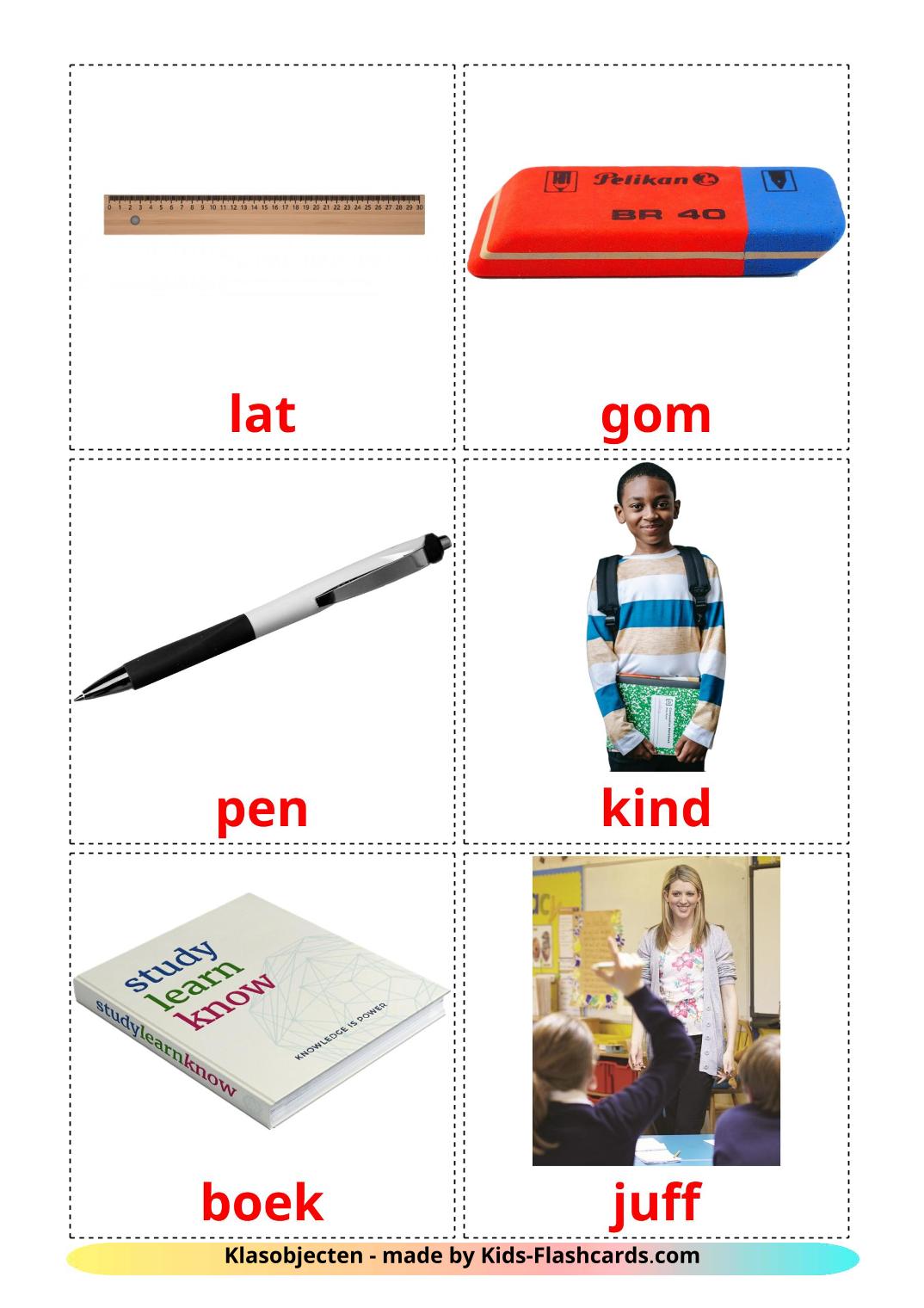 Classroom objects - 36 Free Printable dutch Flashcards 