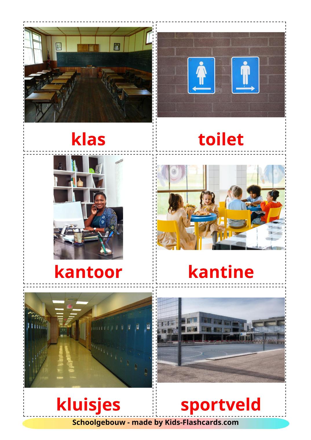 Bâtiment scolaire - 17 Flashcards néerlandais imprimables gratuitement