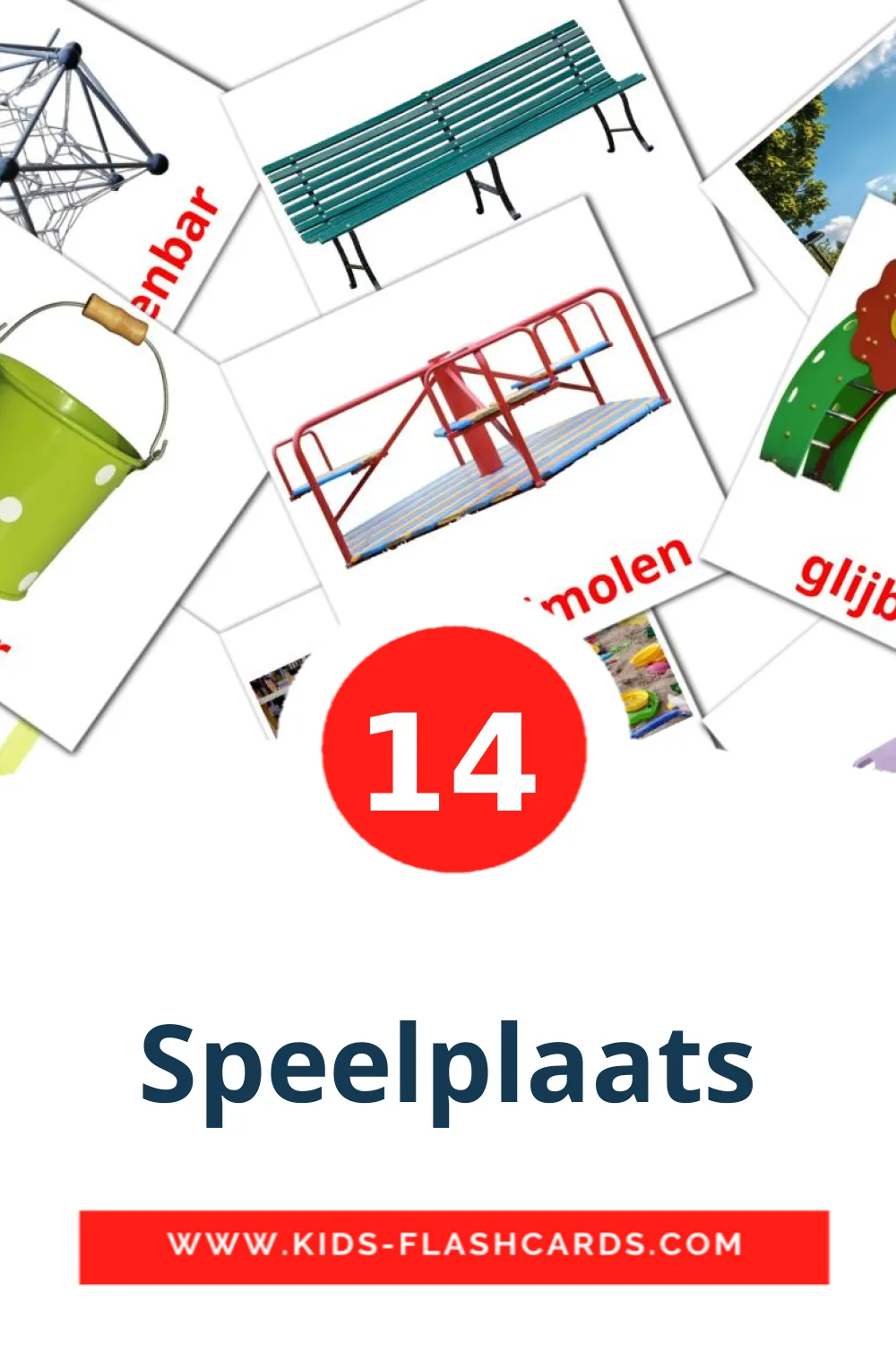 14 carte illustrate di Speelplaats per la scuola materna in olandese