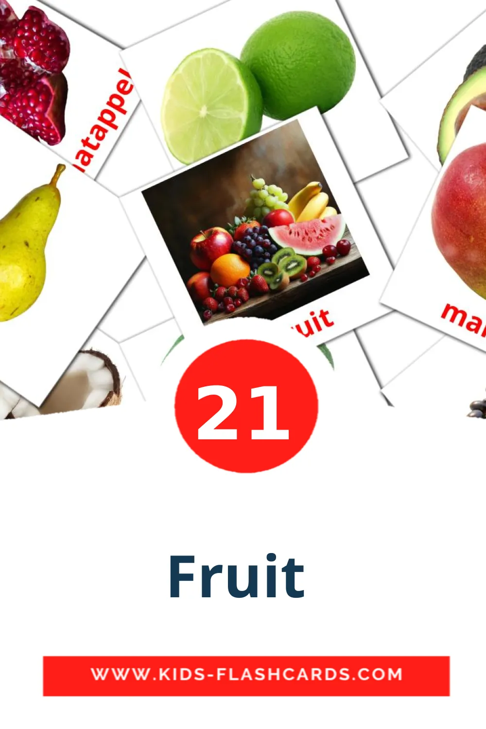 21 Fruit  Bildkarten für den Kindergarten auf Holländisch