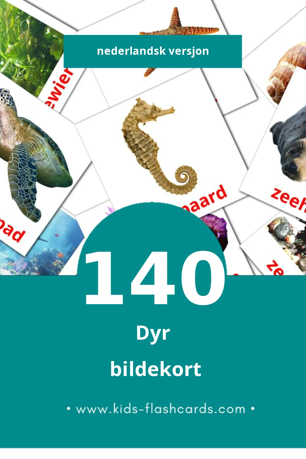 Visuelle Dieren bildekort for småbarn (140 kort på Nederlandsk)