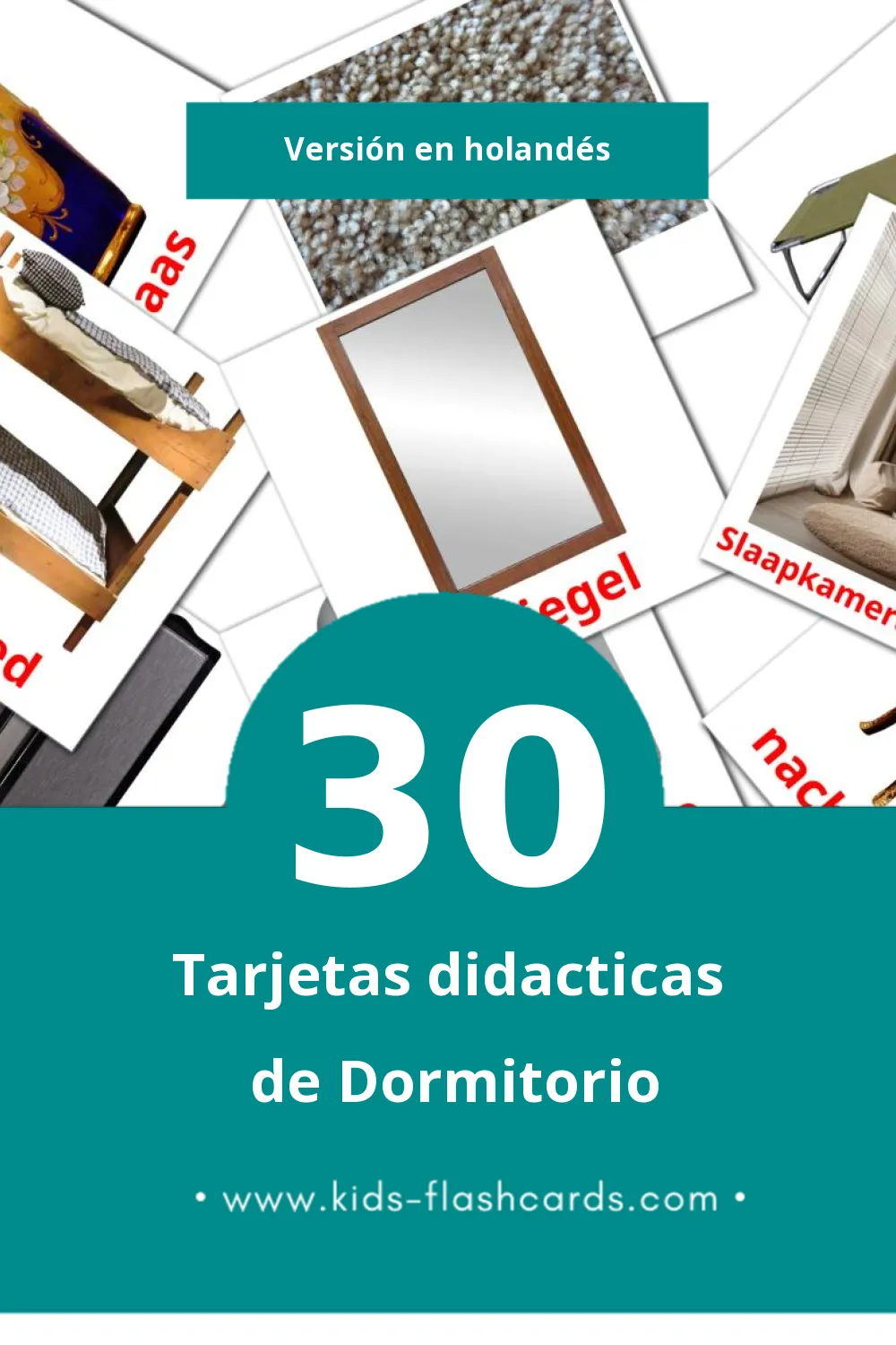 Tarjetas visuales de Slaapkamer para niños pequeños (30 tarjetas en Holandés)