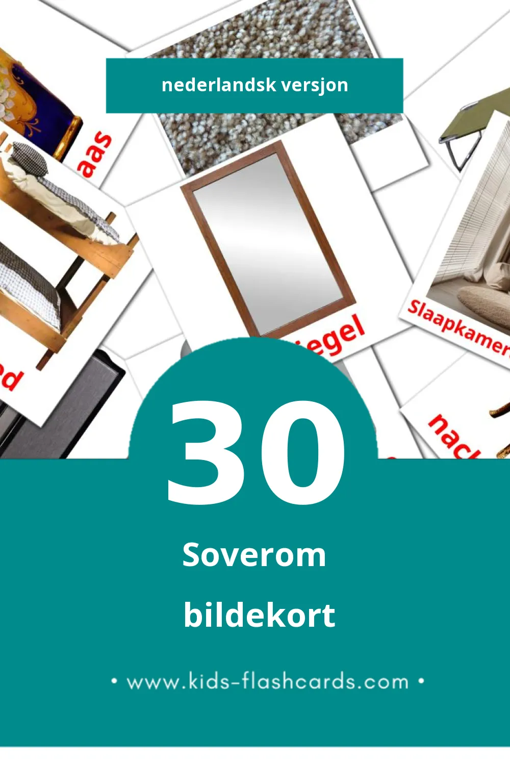 Visuelle Slaapkamer bildekort for småbarn (30 kort på Nederlandsk)