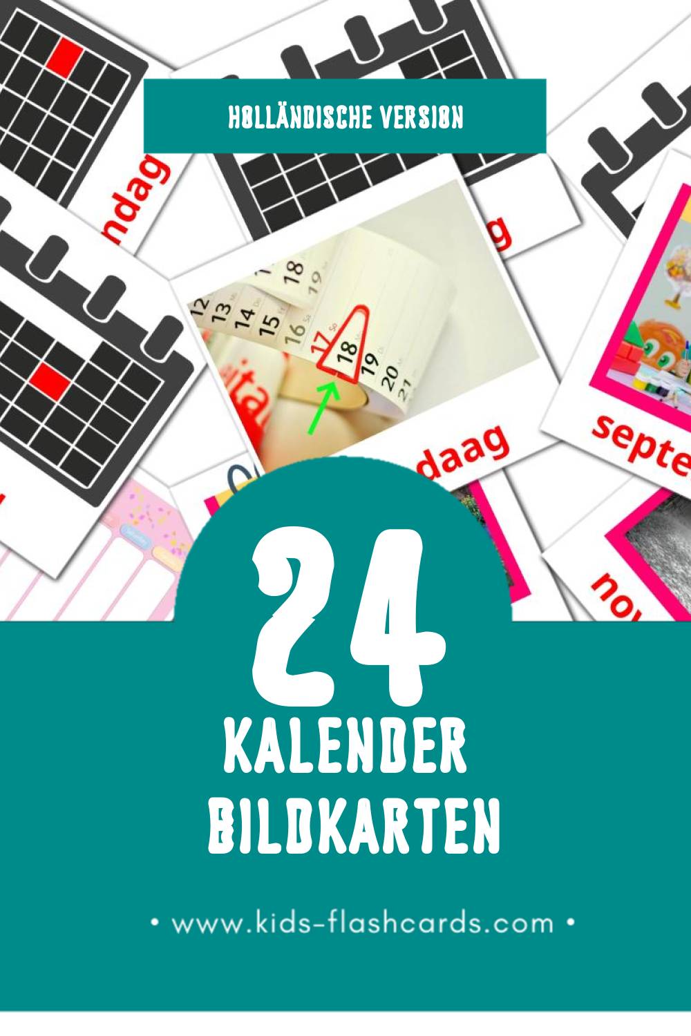 Visual Kalendar Flashcards für Kleinkinder (24 Karten in Holländisch)