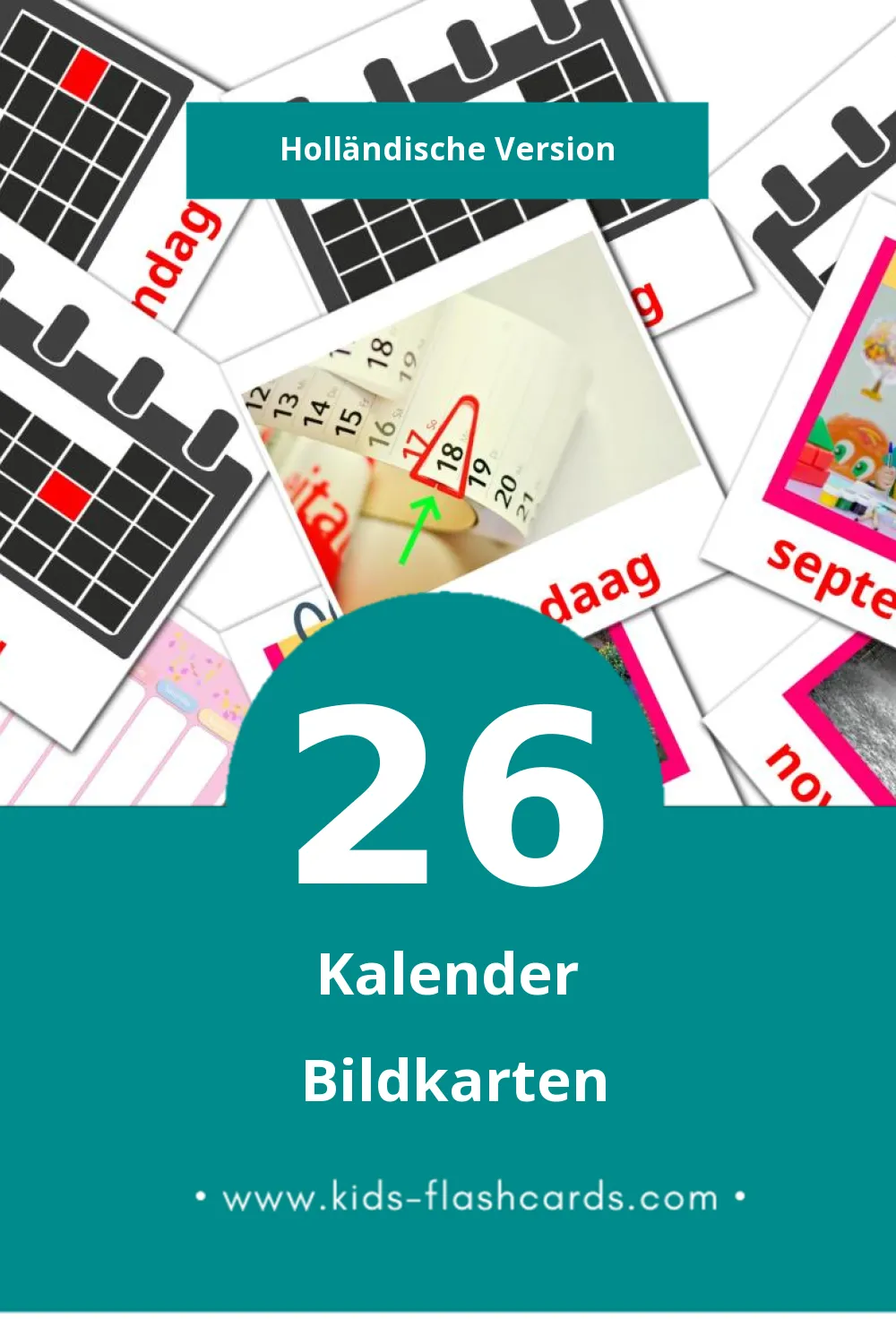 Visual Kalender Flashcards für Kleinkinder (26 Karten in Holländisch)