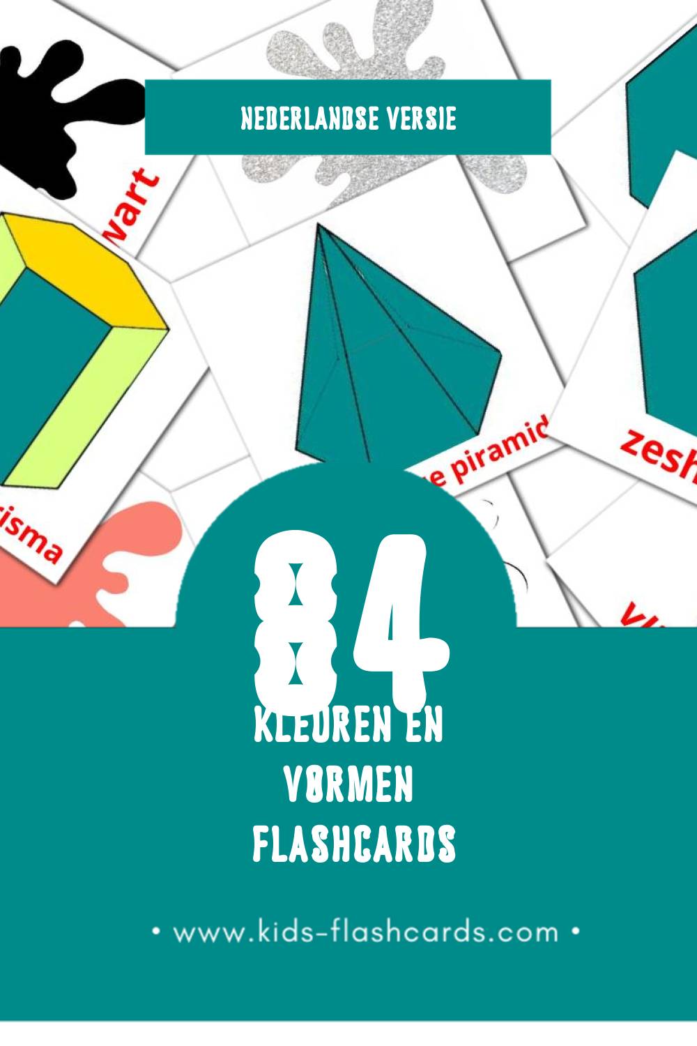 Visuele Kleuren en vormen Flashcards voor Kleuters (84 kaarten in het Nederlands)