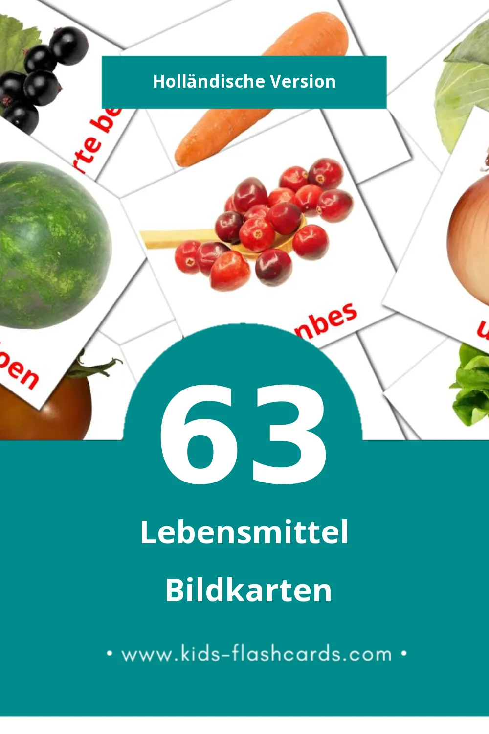 Visual Eten Flashcards für Kleinkinder (63 Karten in Holländisch)