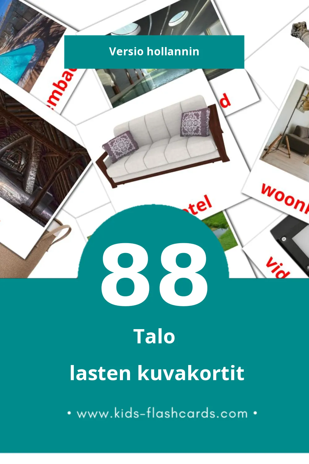 Huis lasten kuvakortit pikkulapsille (88 korttia Hollanninksi)