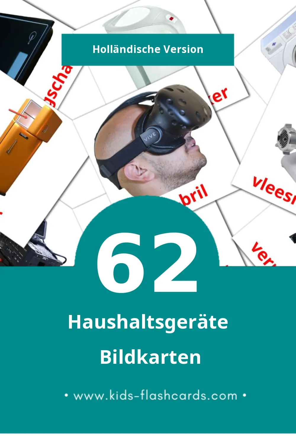 Visual Huishoudelijke apparaten Flashcards für Kleinkinder (62 Karten in Holländisch)