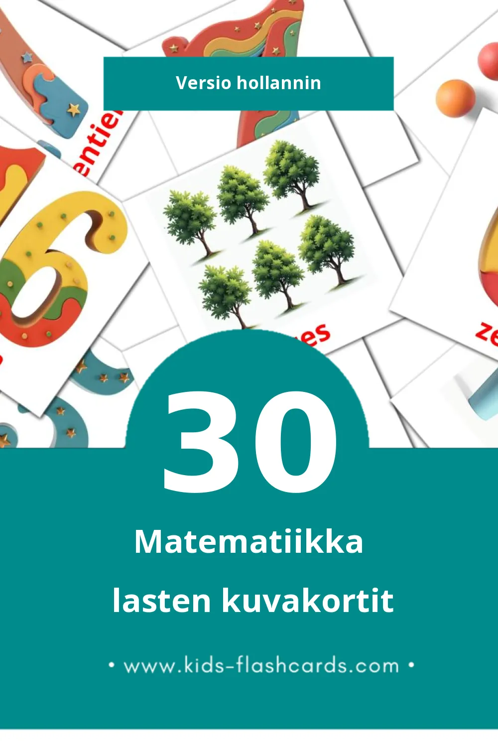 Wiskunde lasten kuvakortit pikkulapsille (30 korttia Hollanninksi)