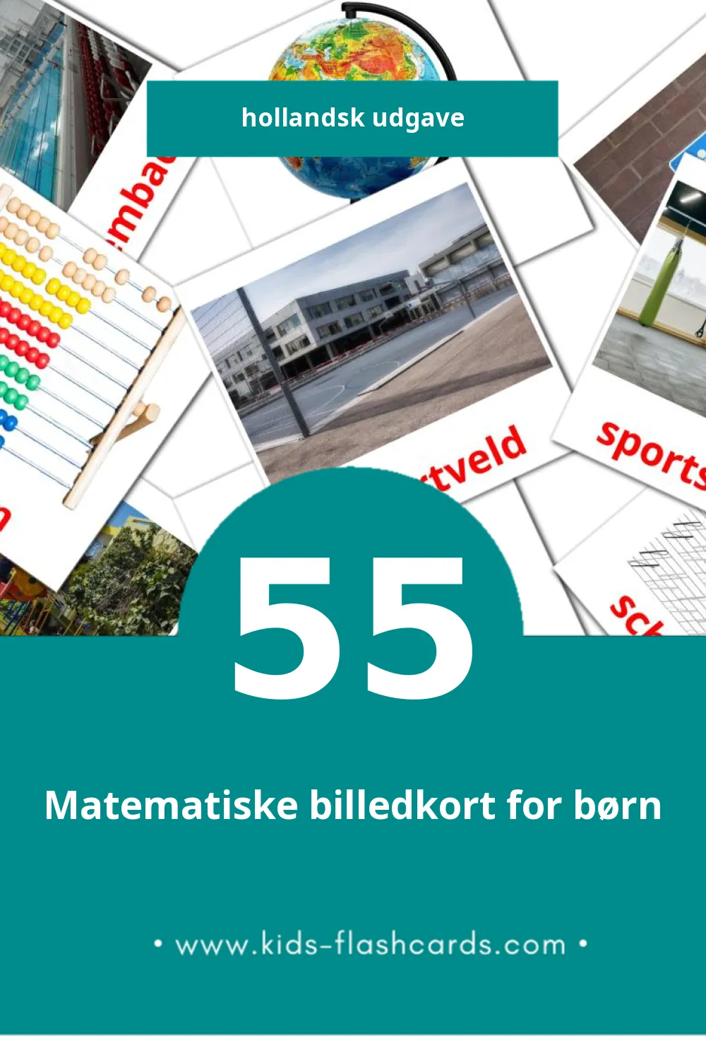 Visuelle billedkort for børn om School til småbørn (55 kort på Hollandsk)
