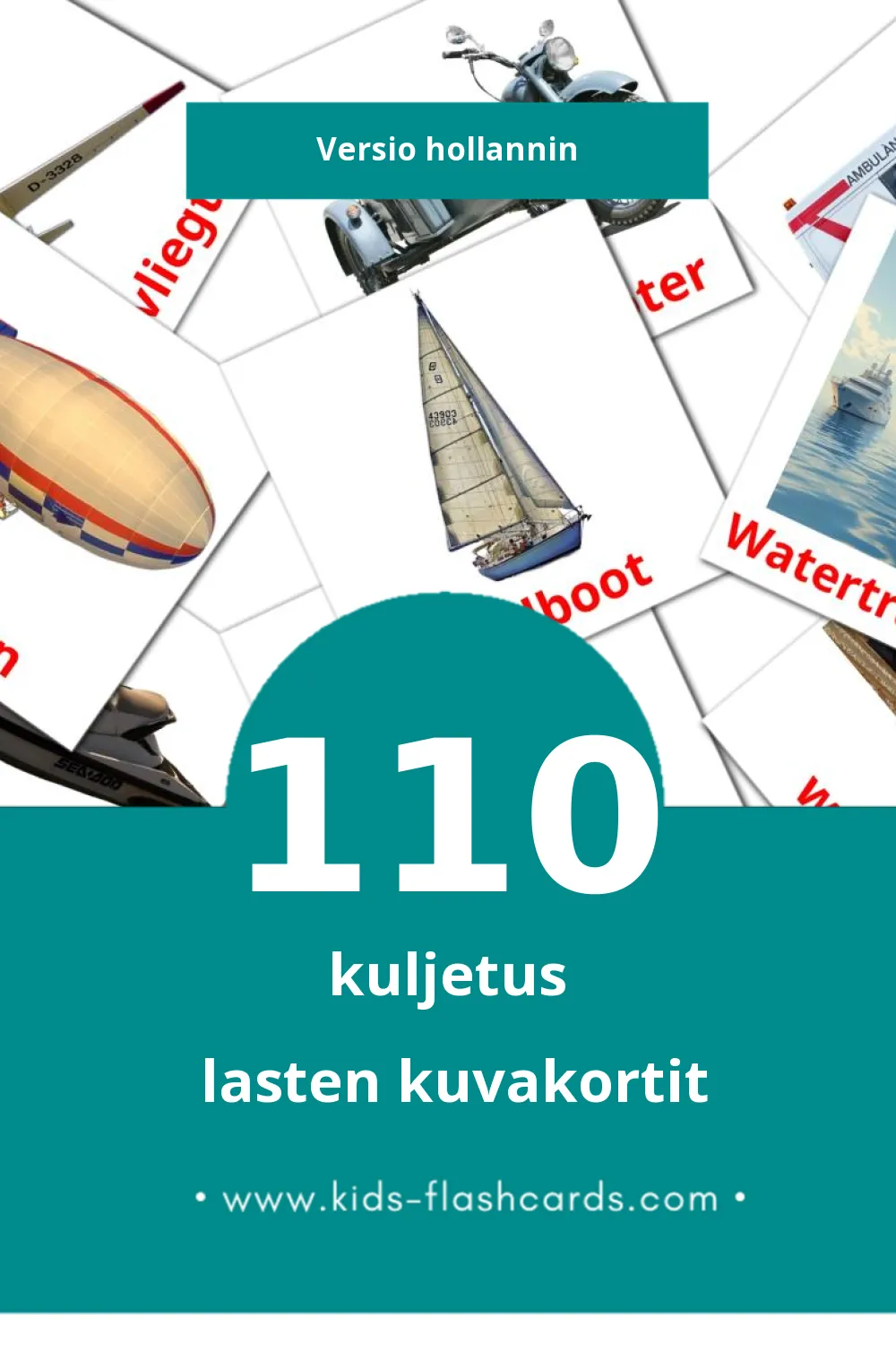 Vervoer lasten kuvakortit pikkulapsille (110 korttia Hollanninksi)