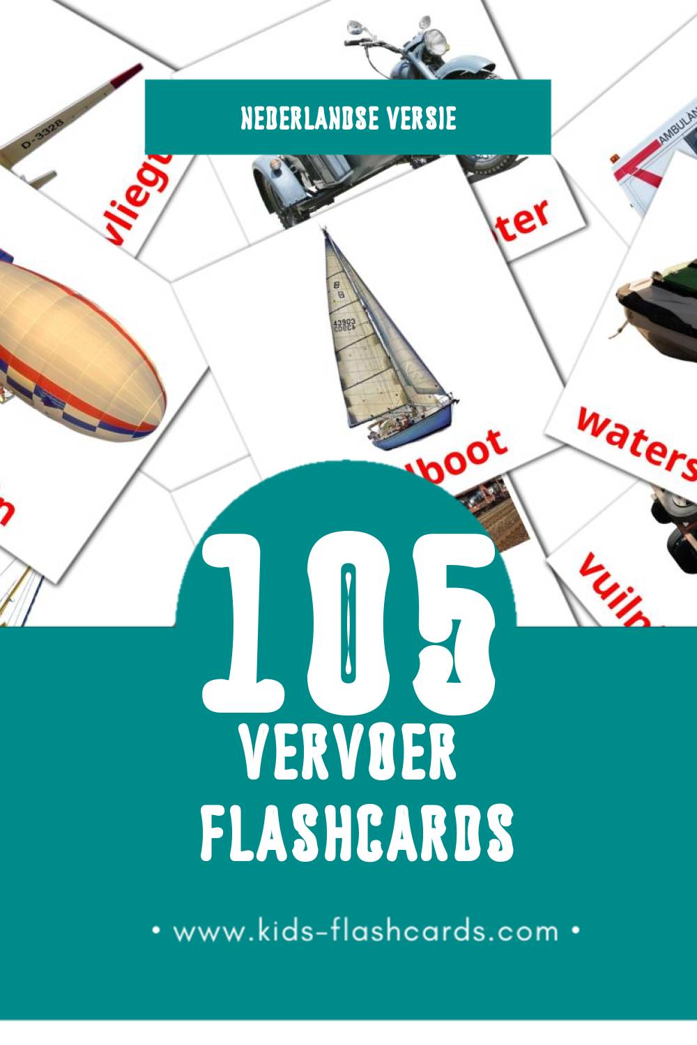 Visuele Vervoer Flashcards voor Kleuters (105 kaarten in het Nederlands)