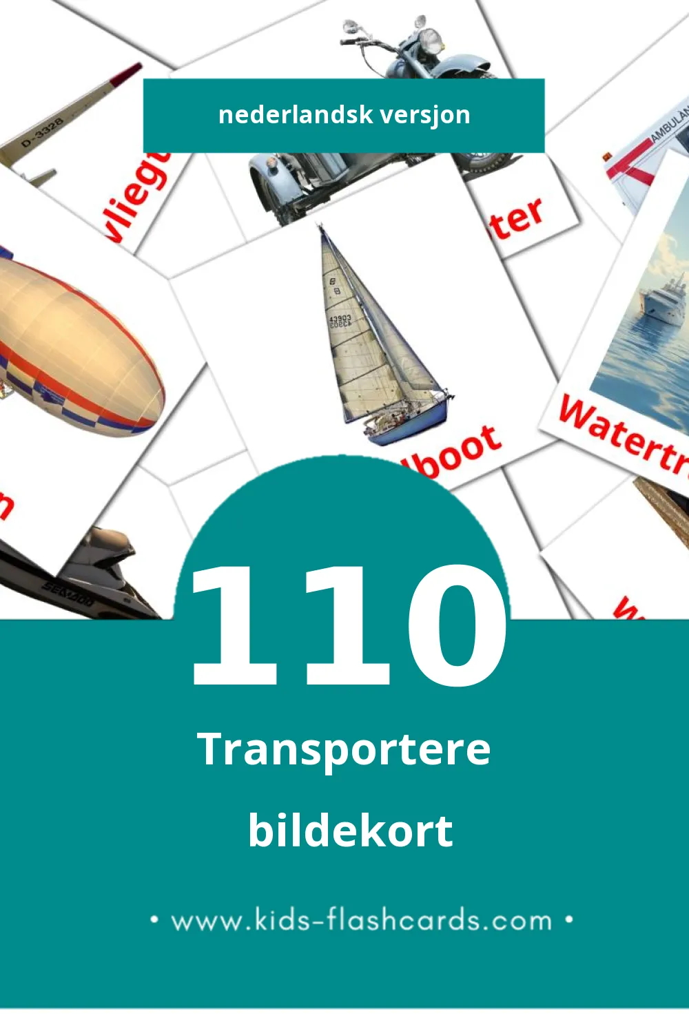 Visuelle Vervoer bildekort for småbarn (110 kort på Nederlandsk)