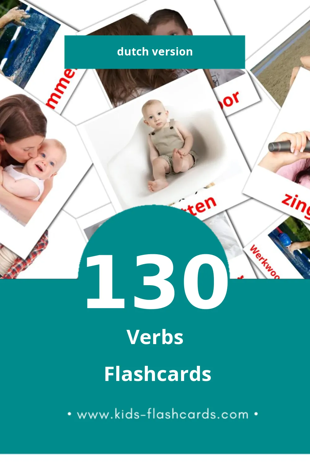 Visual Werkwoorden Flashcards for Toddlers (130 cards in Dutch)