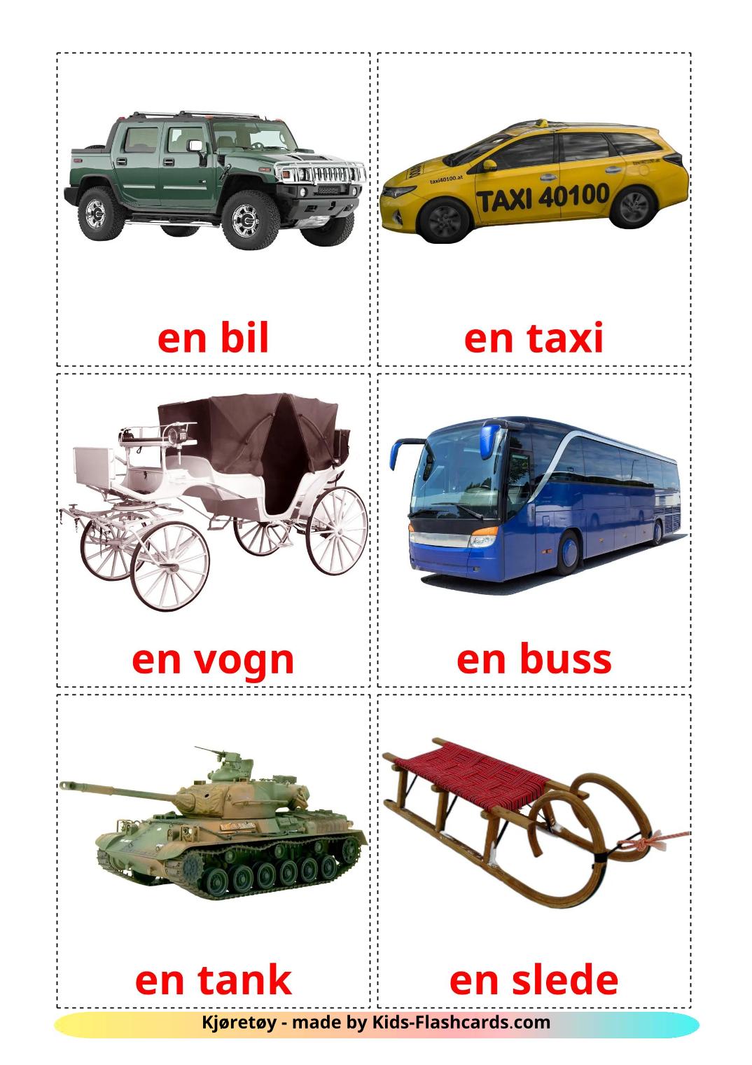 Land transport - 28 Free Printable norwegian Flashcards 