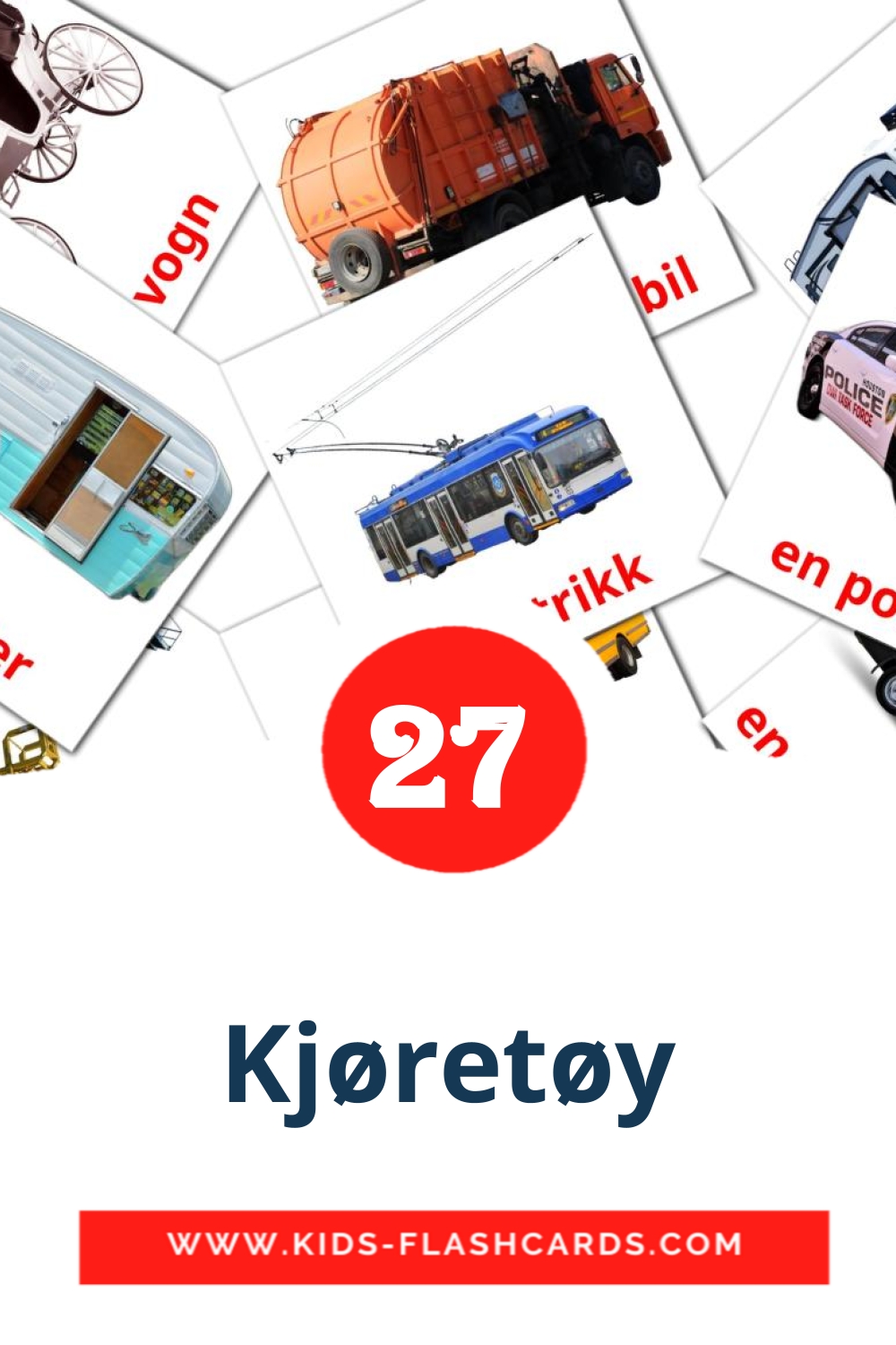 28 Kjøretøy Picture Cards for Kindergarden in norwegian