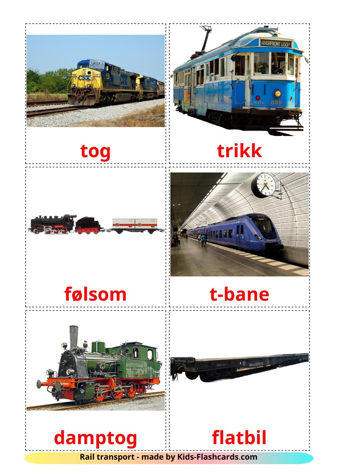 Transporte Ferroviário - 18 Flashcards norueguêses gratuitos para impressão