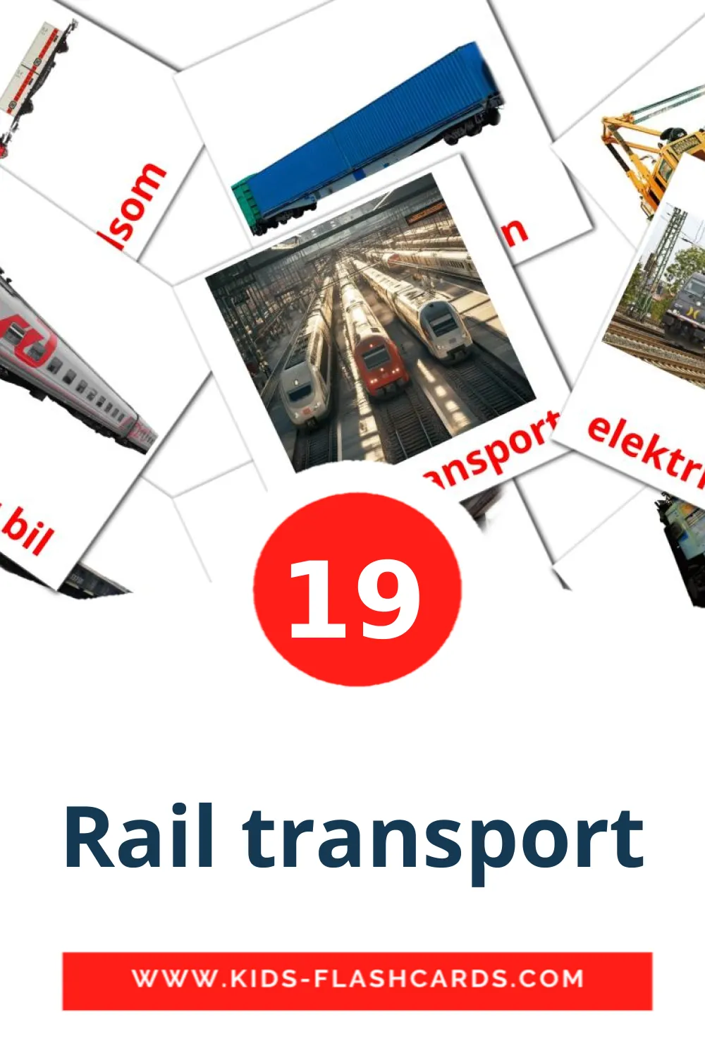 19 Rail transport Picture Cards for Kindergarden in norwegian