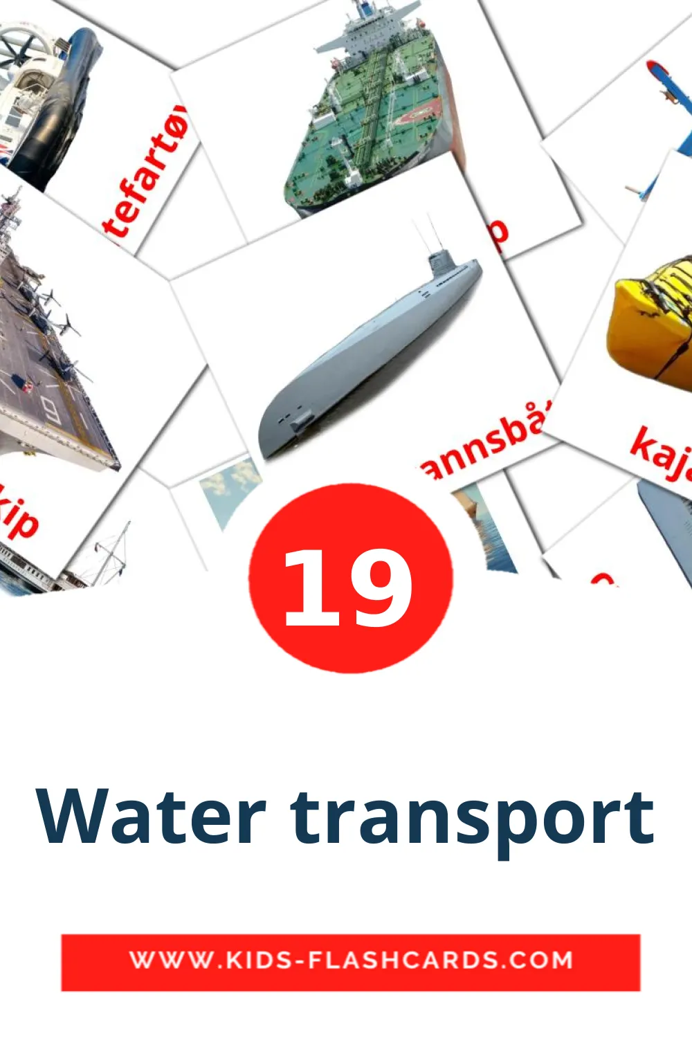 19 Water transport Picture Cards for Kindergarden in norwegian