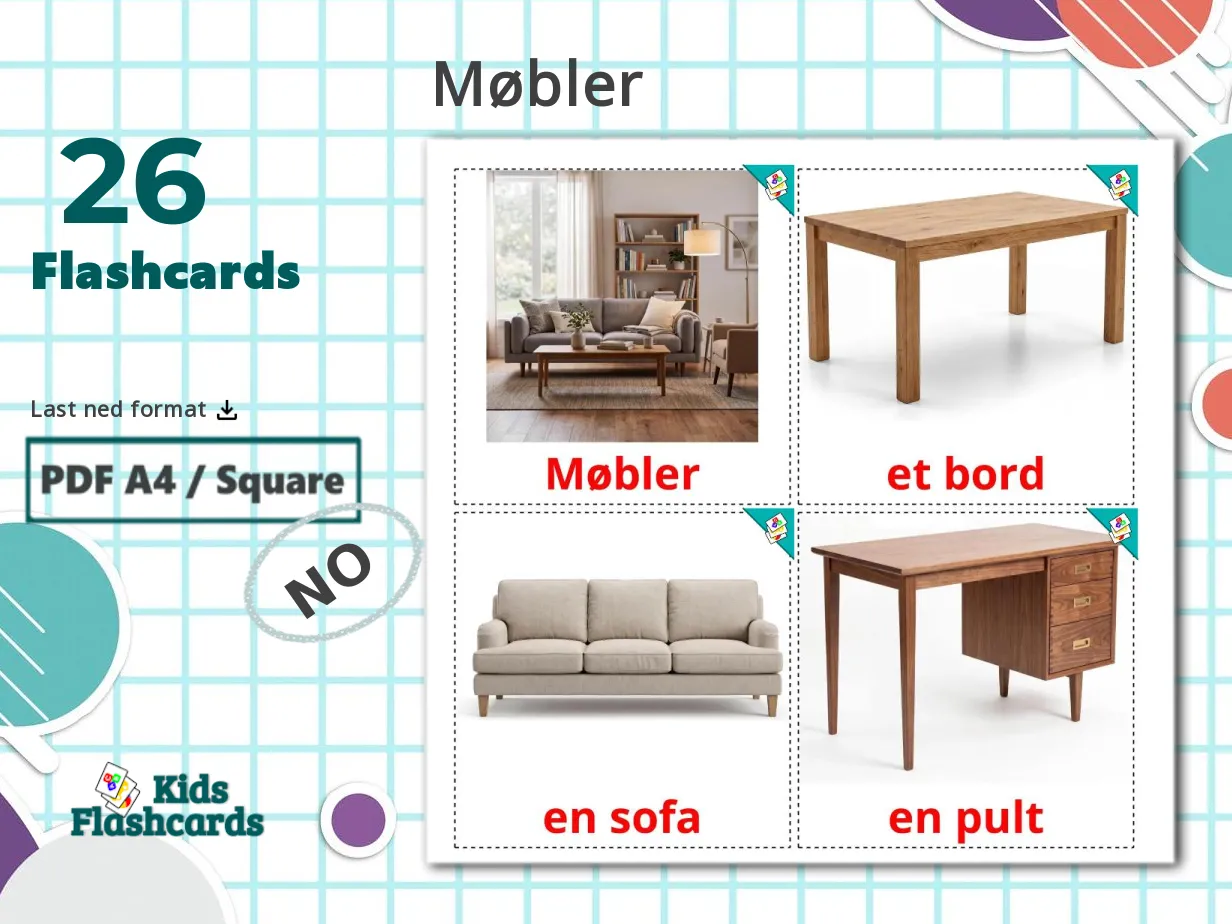 26 GRATIS Møbler bildekort i 4 PDF-formater | bilder på Norsk