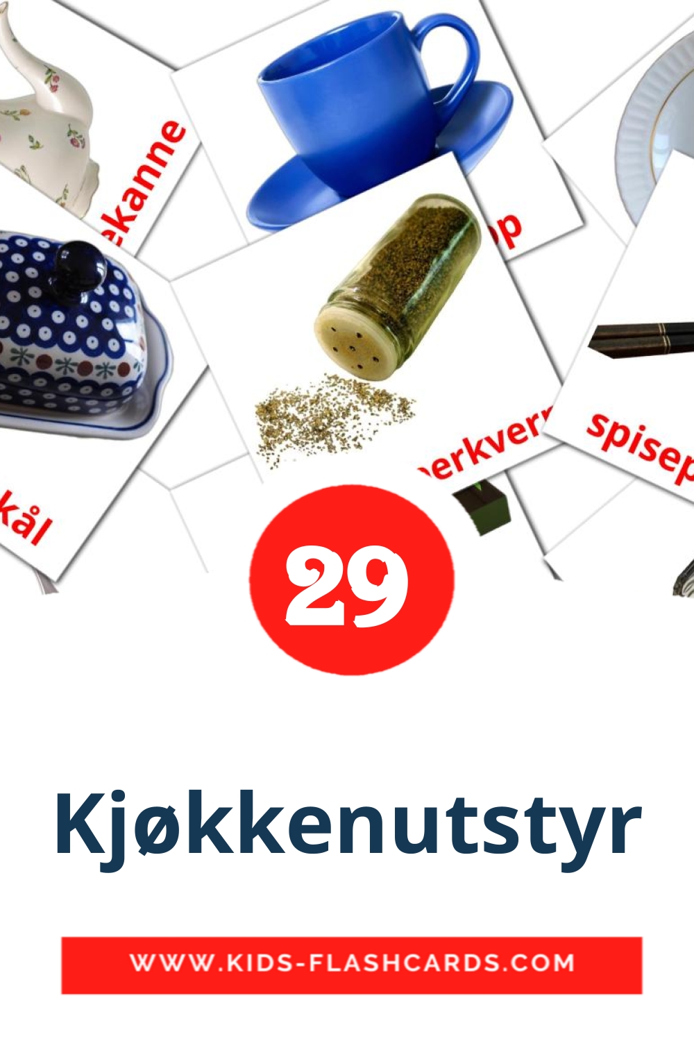 29 cartes illustrées de Kjøkkenutstyr pour la maternelle en norvégien