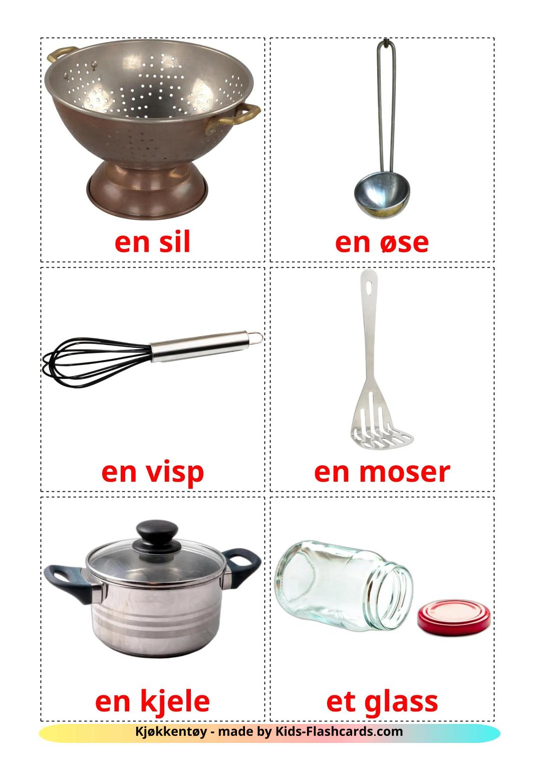 Utensílios de cozinha - 31 Flashcards norueguêses gratuitos para impressão