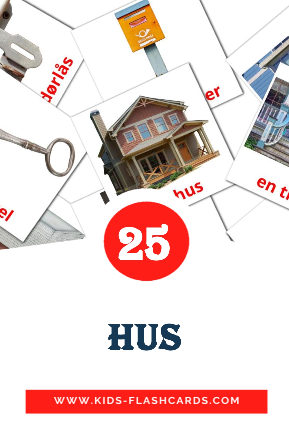 25 Hus Picture Cards for Kindergarden in norwegian