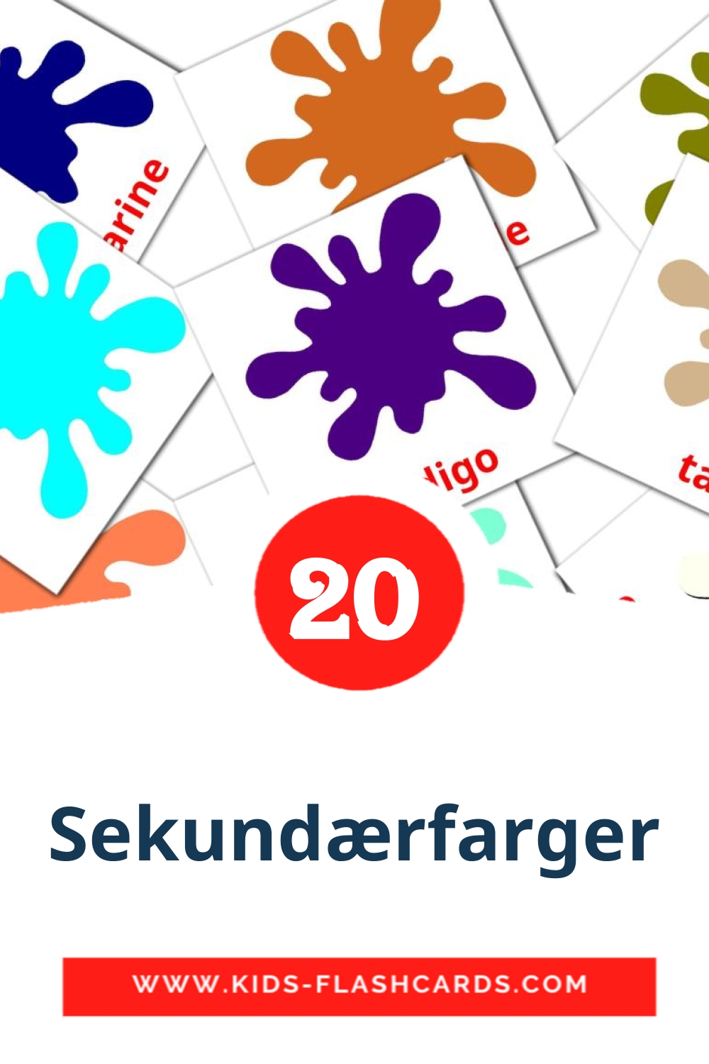 20 tarjetas didacticas de Sekundærfarger para el jardín de infancia en noruego