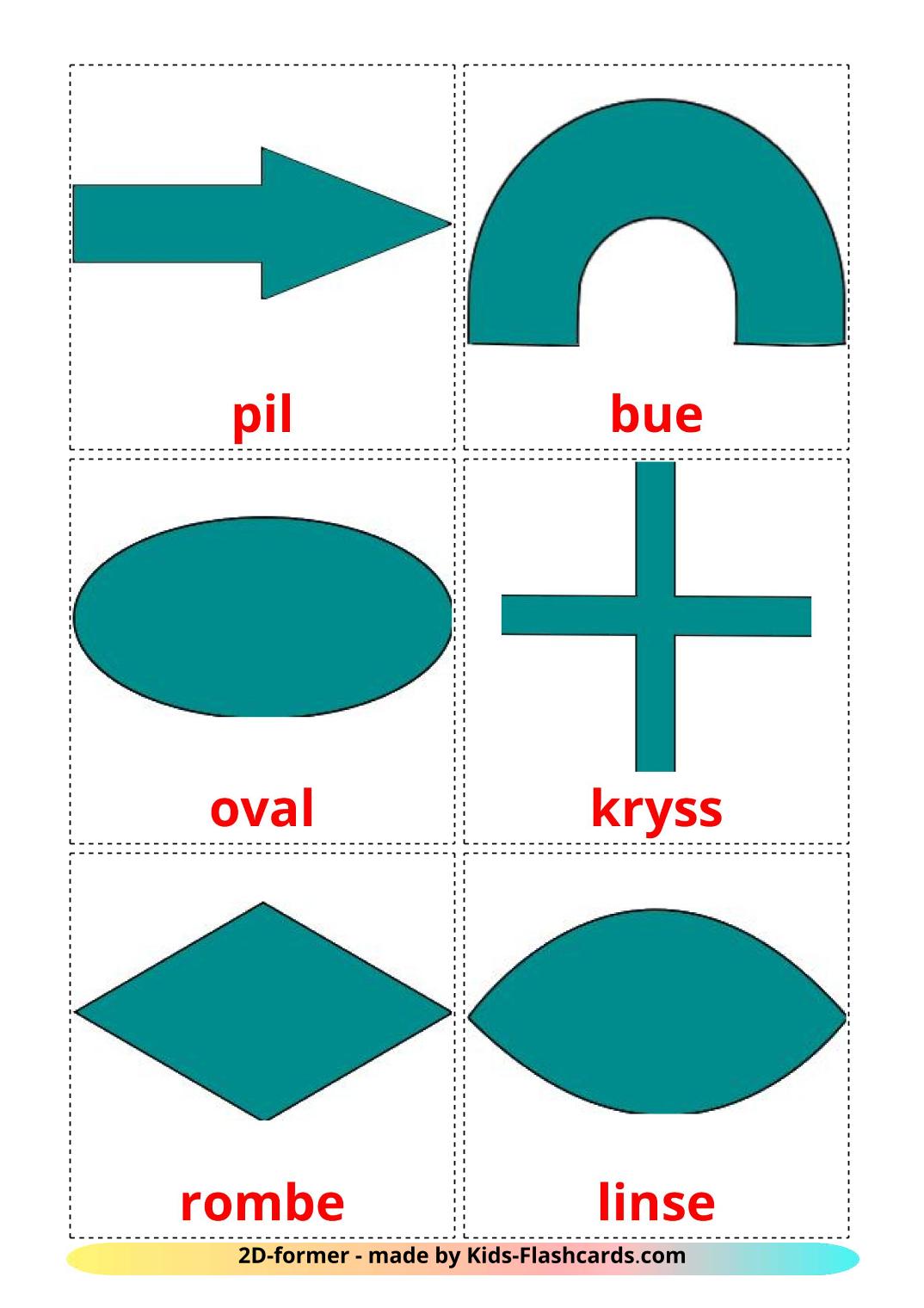 2D Shapes - 35 Free Printable norwegian Flashcards 