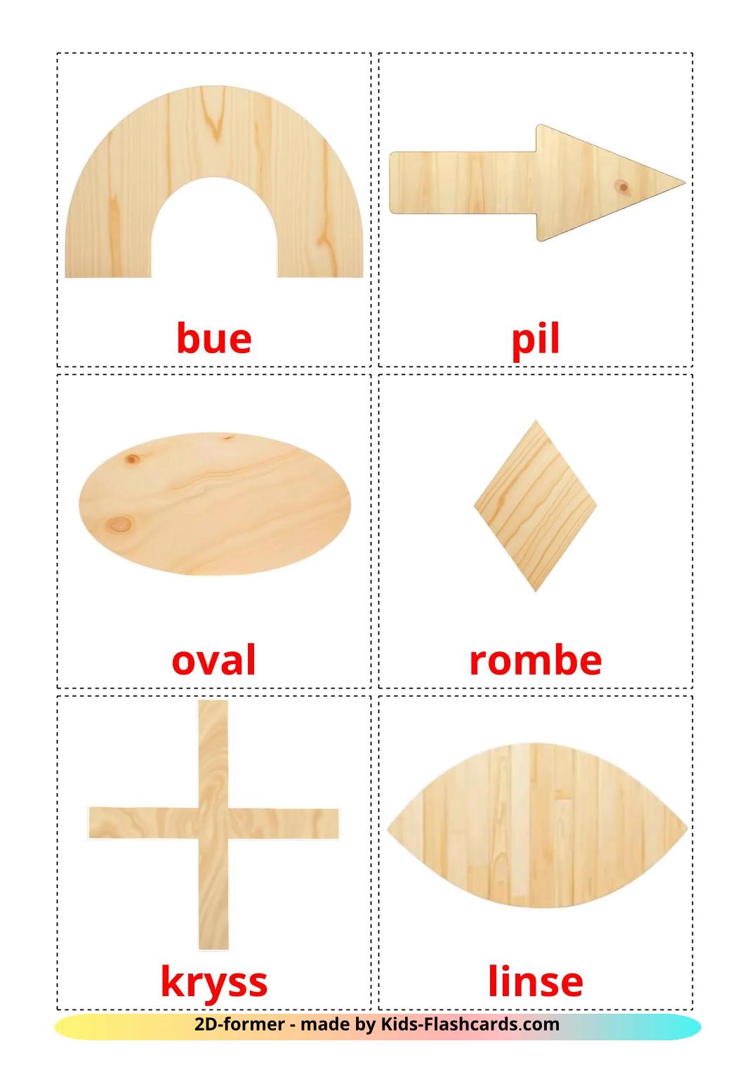 Formas 2D - 36 Flashcards norueguêses gratuitos para impressão