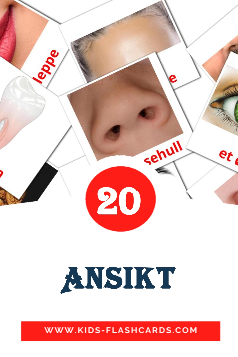 20 cartes illustrées de Ansikt pour la maternelle en norvégien