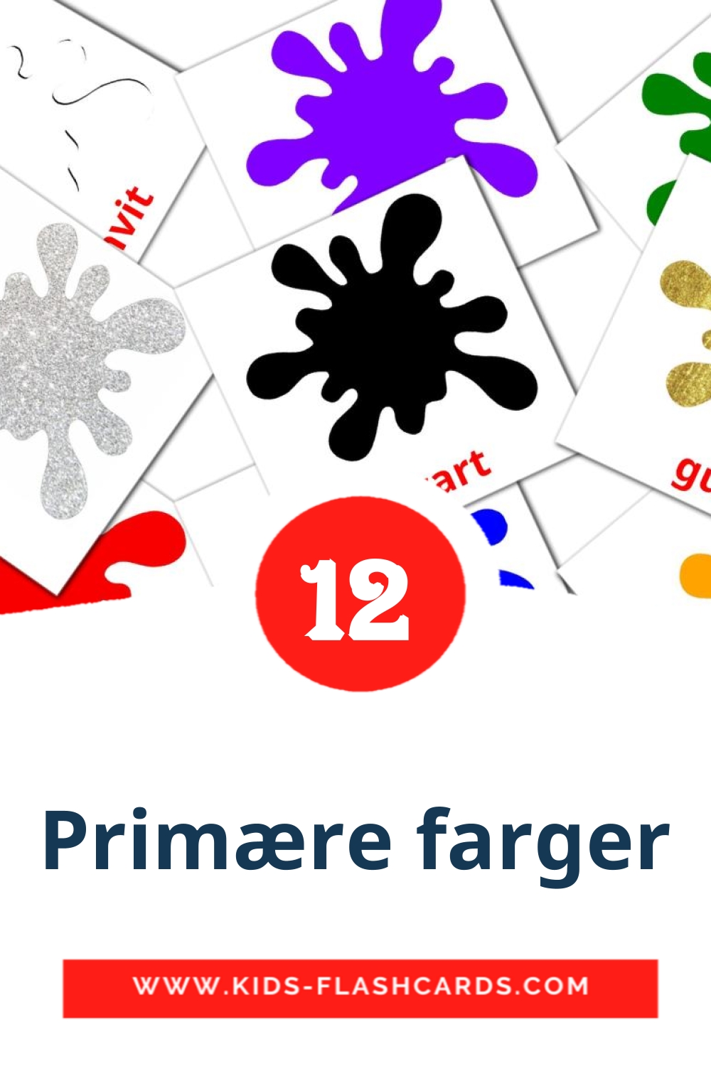 12 cartes illustrées de Primære farger pour la maternelle en norvégien