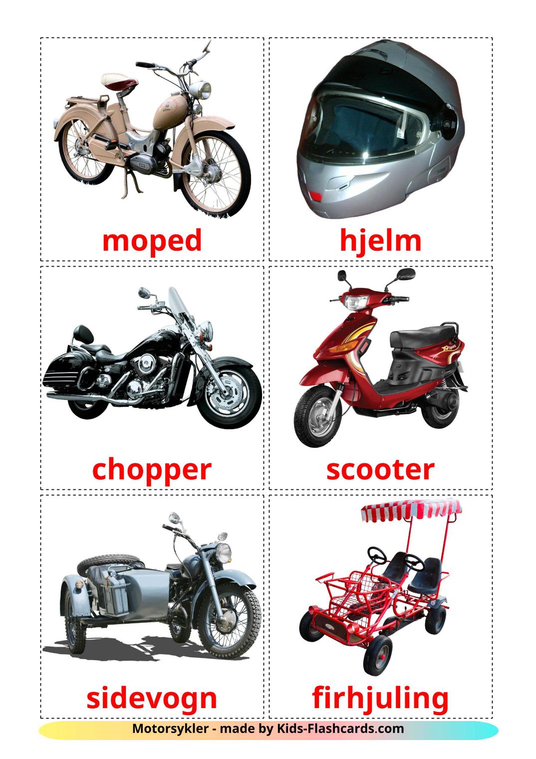 Motocicletas - 12 Flashcards norueguêses gratuitos para impressão