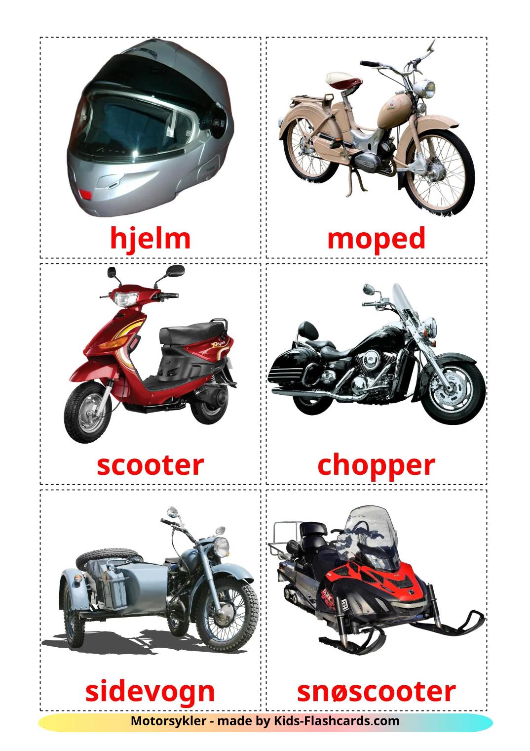 Motocicletas - 13 Flashcards norueguêses gratuitos para impressão