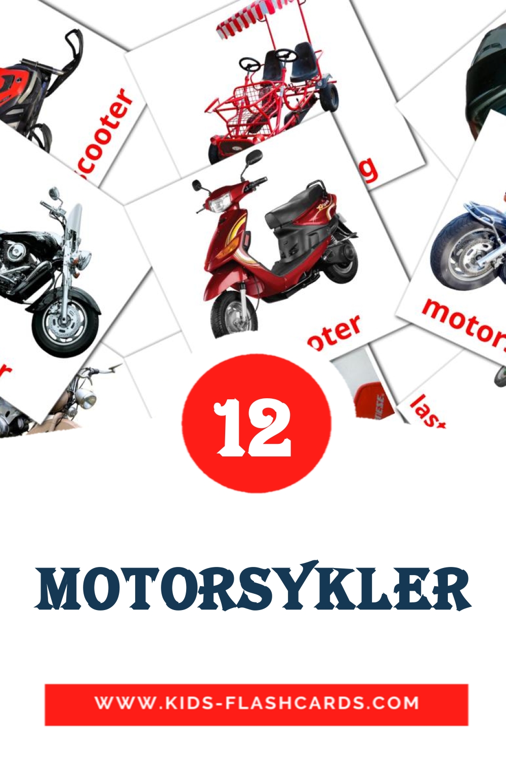 12 carte illustrate di Motorsykler per la scuola materna in norvegese