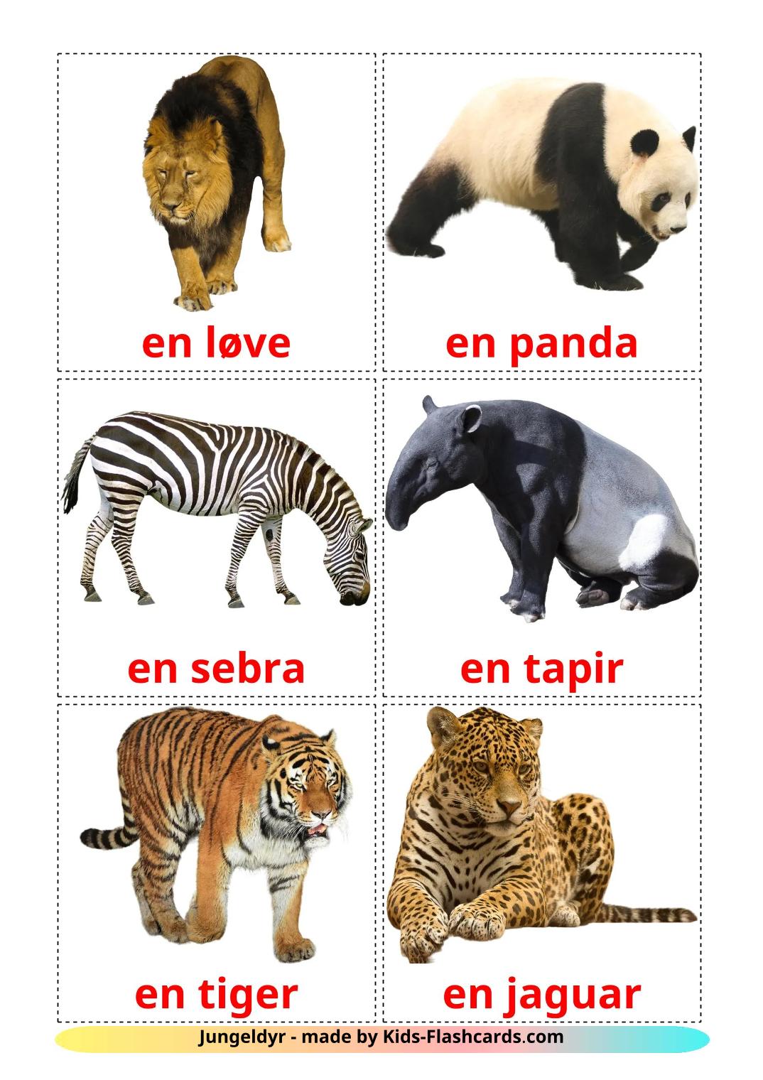 Animais da Selva - 22 Flashcards norueguêses gratuitos para impressão