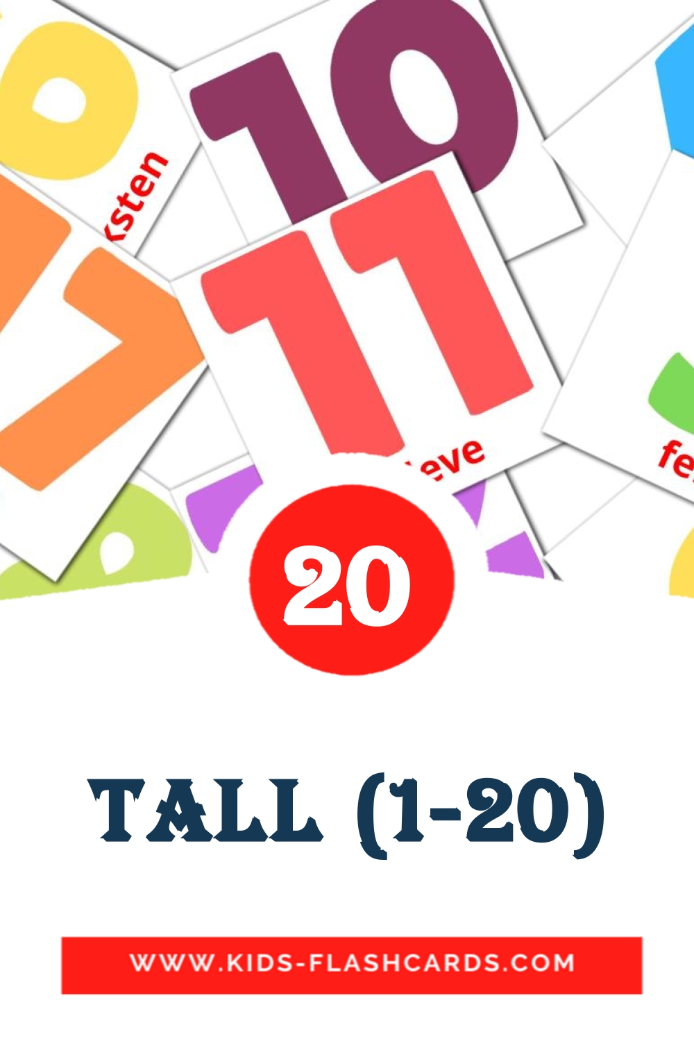 20 Tall (1-20) Picture Cards for Kindergarden in norwegian