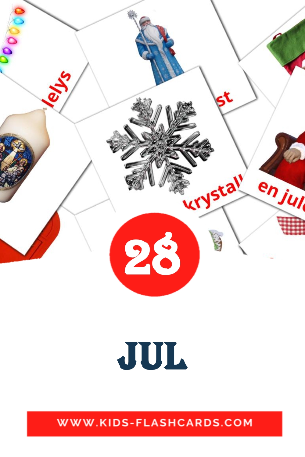 28 cartes illustrées de Jul pour la maternelle en norvégien