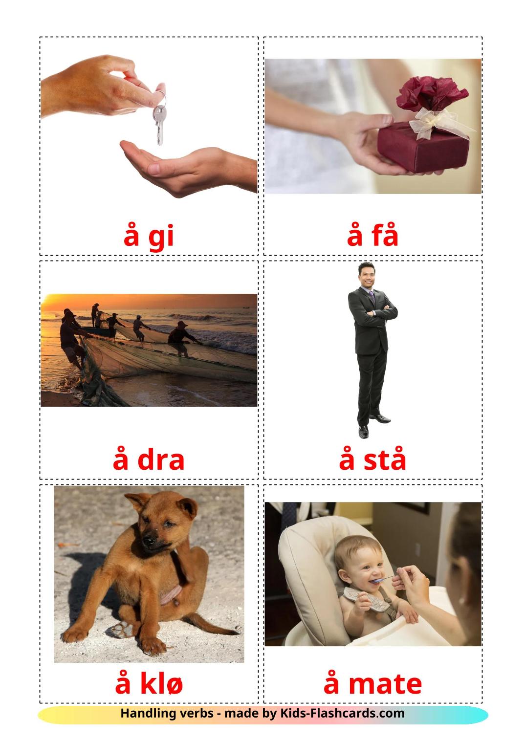 Verbos de Ação  - 52 Flashcards norueguêses gratuitos para impressão