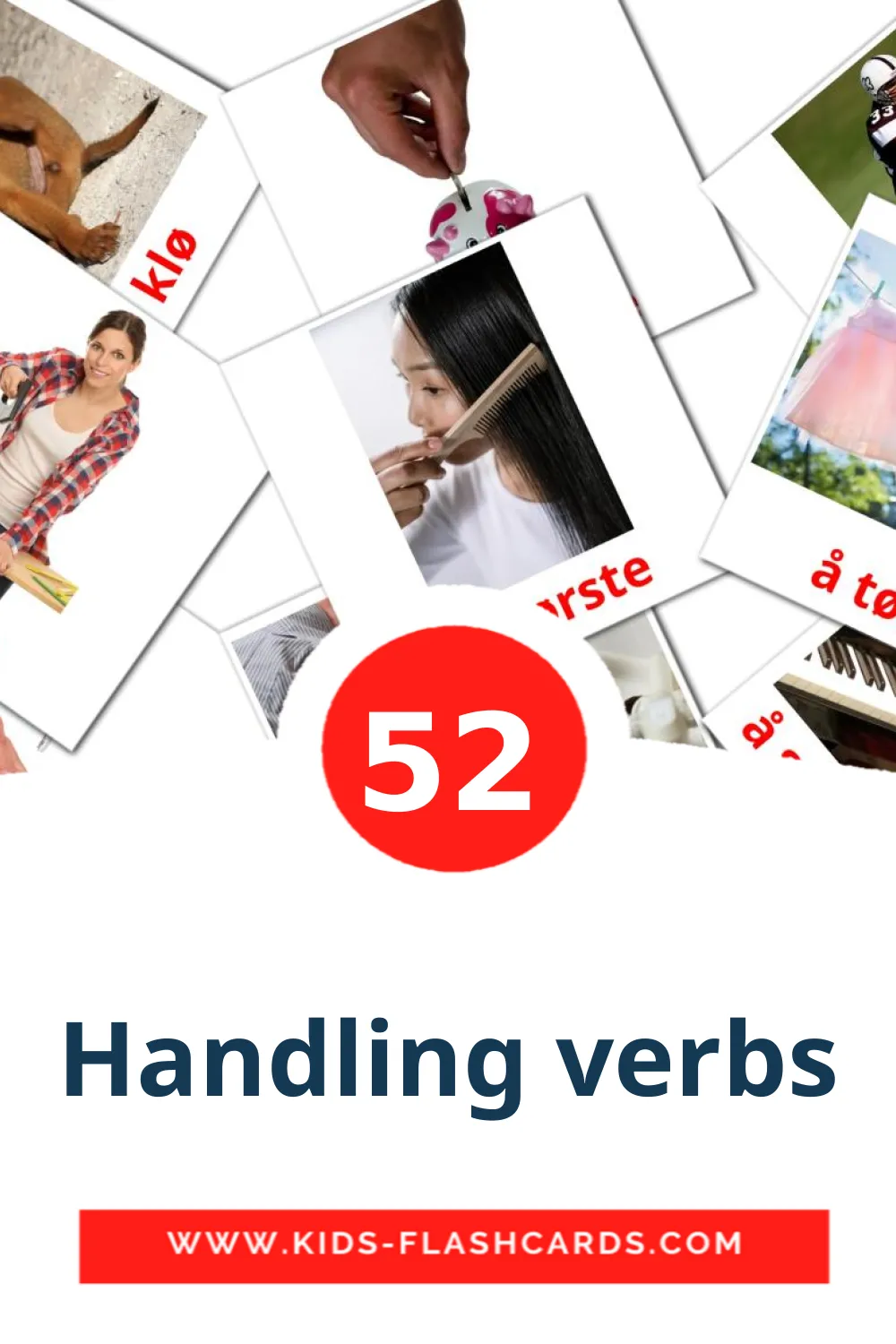 52 Cartões com Imagens de Handling verbs para Jardim de Infância em norueguês