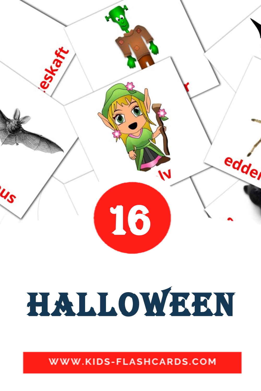 16 Halloween Picture Cards for Kindergarden in norwegian